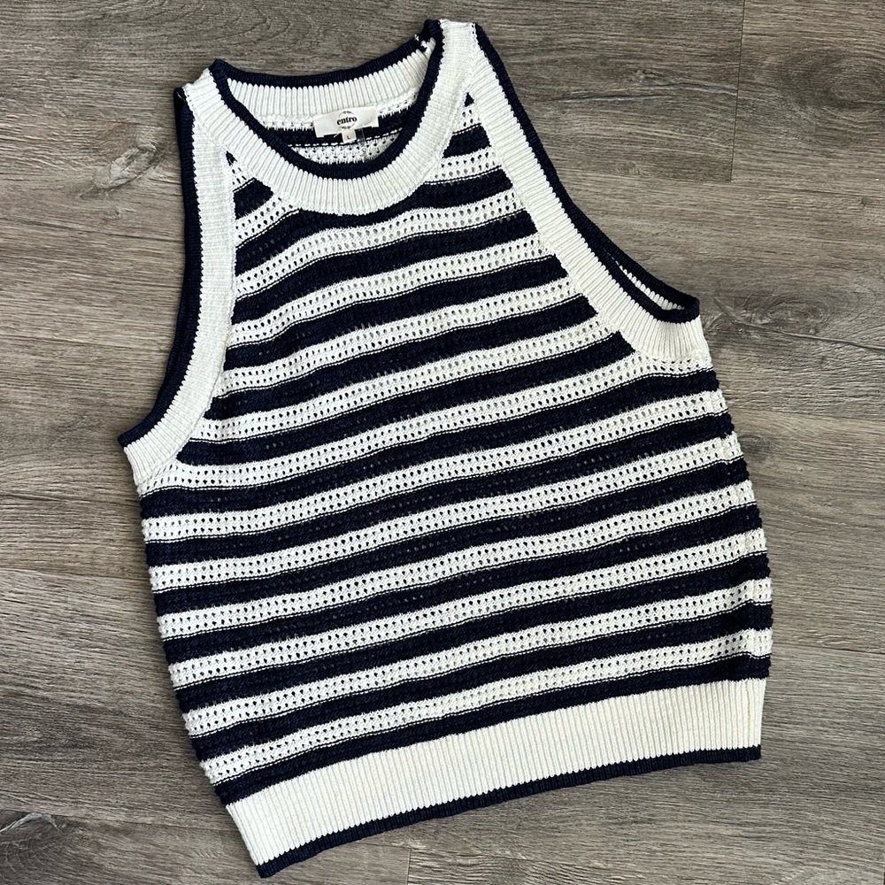 Navy and White Sleeveless Sweater